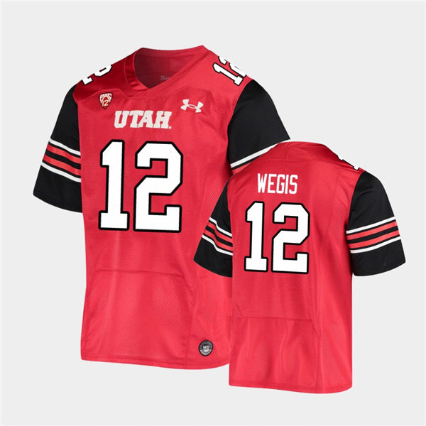 Mens Utah Utes #12 Tyler Wegis Under Armour Red stripe Sleeves Football Game Jersey