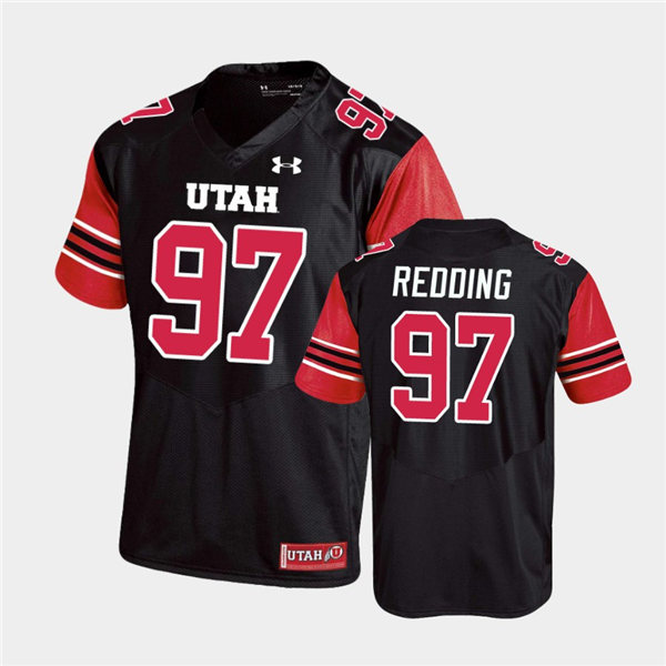 Mens Utah Utes #97 Jadon Redding Under Armour Black stripe Sleeves Football Game Jersey