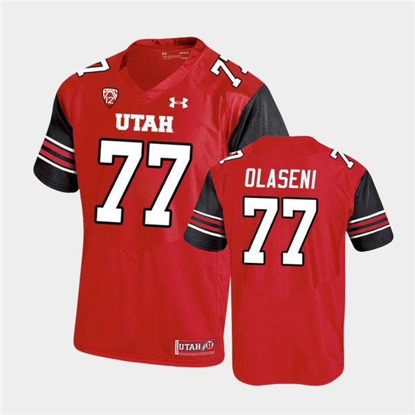 Mens Utah Utes #77 Bamidele Olaseni Under Armour Red stripe Sleeves Football Game Jersey