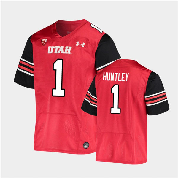 Mens Utah Utes #1 Tyler Huntley Under Armour Red stripe Sleeves Football Game Jersey