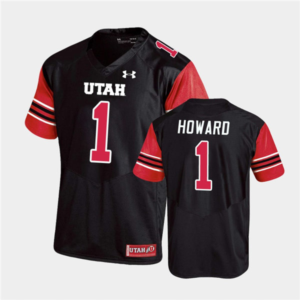 Mens Utah Utes #1 Theo Howard Under Armour Black stripe Sleeves Football Game Jersey