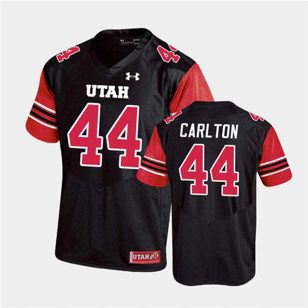 Mens Utah Utes #44 Xavier Carlton Under Armour Black stripe Sleeves Football Game Jersey