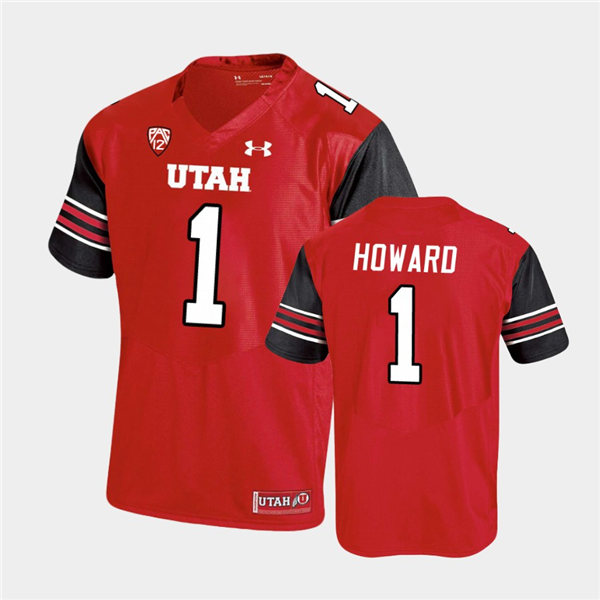 Mens Utah Utes #1 Theo Howard Under Armour Red stripe Sleeves Football Game Jersey
