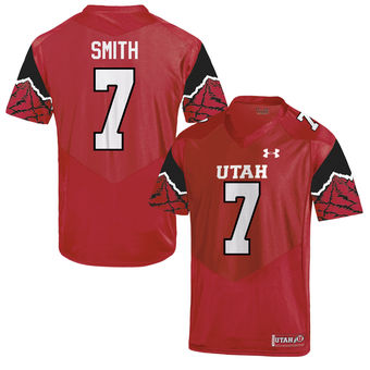 Mens Utah Utes #7 Steve Smith Sr. Under Armour 1990's Red Printing Pattern Sleeves Football Jersey