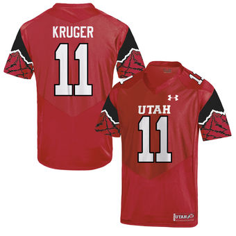 Mens Utah Utes #11 Paul Kruger Under Armour 1990's Red Printing Pattern Sleeves Football Jersey