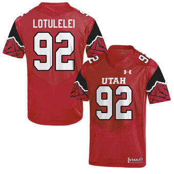 Mens Utah Utes #92 Star Lotulelei Under Armour 1990's Red Printing Pattern Sleeves Football Jersey