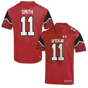Mens Utah Utes #11 Alex Smith Under Armour 1990's Red Printing Pattern Sleeves Football Jersey