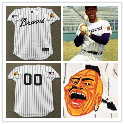 Mens Atlanta Braves Custom 1969 White Navy Pinstripe Majestic Cooperstown Jersey