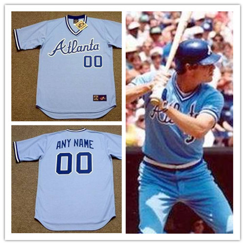 Mens Atlanta Braves Custom 1980's Light Blue Pullover Majestic Cooperstown Throwback Jersey
