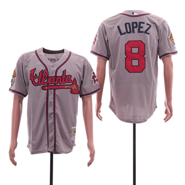 Mens Atlanta Braves Retired Player #8 Javy Lopez Grey Mitchell&Ness Cooperstown Throwback Jersey