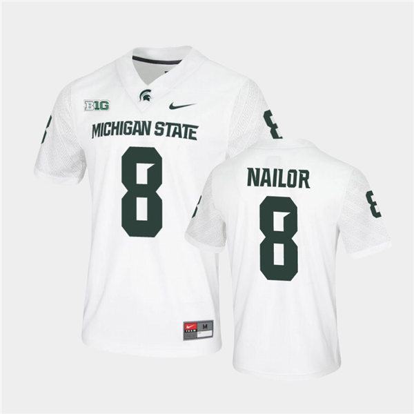 Mens Michigan State Spartans #8 Jalen Nailor Nike White College Game Football Jersey