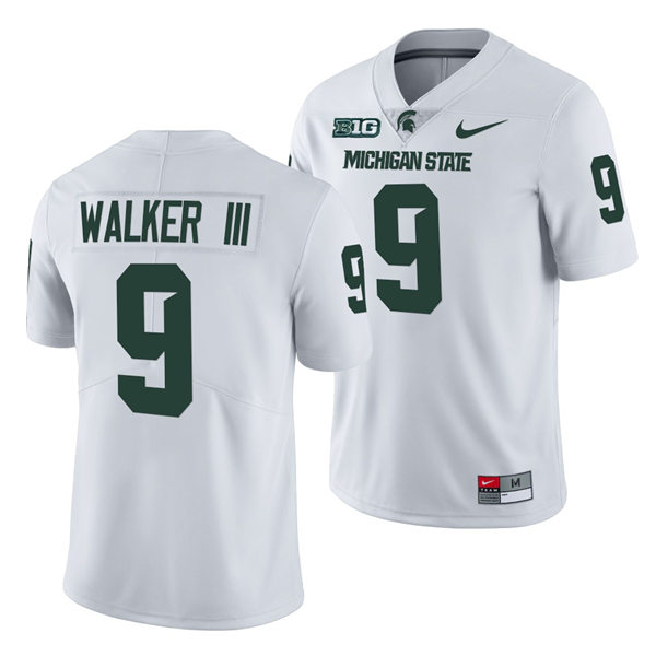 Mens Michigan State Spartans #9 Kenneth Walker III Nike White College Game Football Jersey