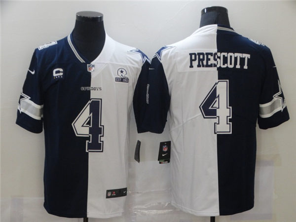 Mens Dallas Cowboys #4 Dak Prescott Nike Navy White Split Two-Tone Jersey