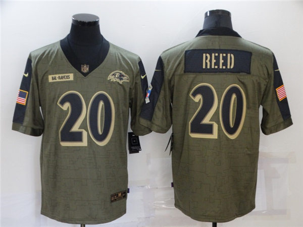 Mens Baltimore Ravens Retired Player #20 Ed Reed Nike Olive 2021 Salute To Service Limited Jersey