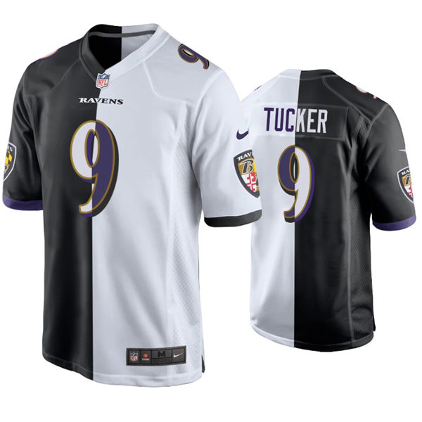 Mens Baltimore Ravens #9 Justin Tucker Nike Black White Split Two-Tone Jersey