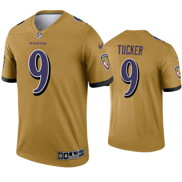 Mens Baltimore Ravens #9 Justin Tucker Stitched Nike Gold Inverted Legend Jersey