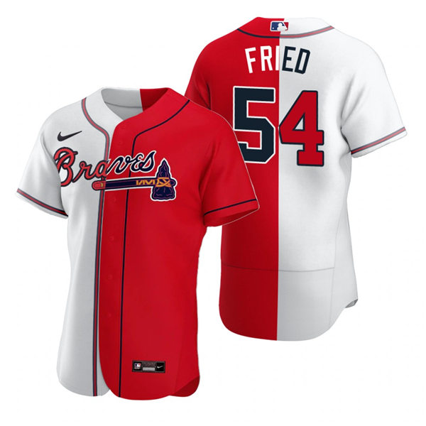 Mens Atlanta Braves #54 Max Fried Nike White Red Split Two-Tone Jersey