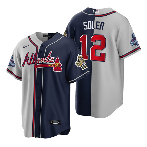 Mens Atlanta Braves #12 Jorge Soler Nike Grey Navy Split Two-Tone Jersey