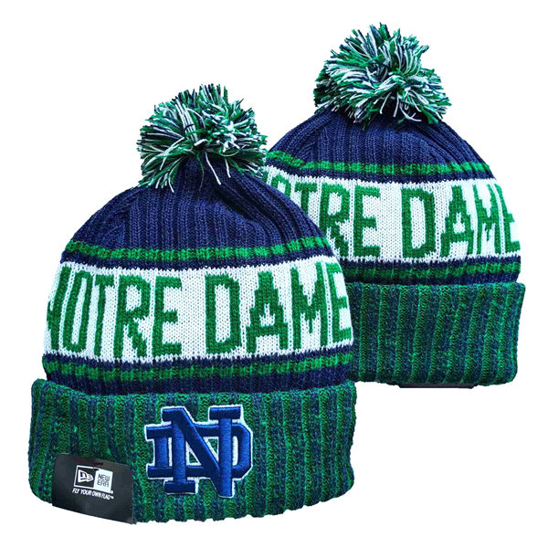 NCAA Notre Dame Fighting Irish Navy Green Embroidered Cuffed Pom Knit Hat YD2021114 (1)