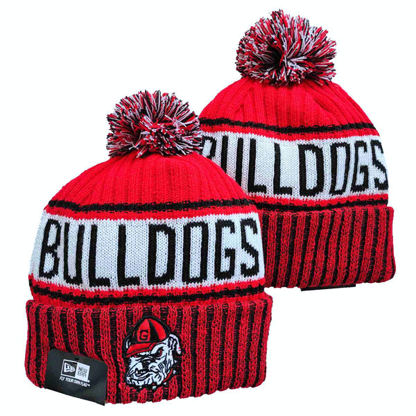 NCAA Georgia Bulldogs Red White Embroidered Cuffed Pom Knit Hat YD2021114  (1)
