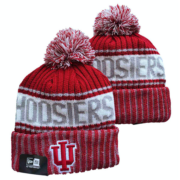 NCAA Indiana Hoosiers Red White Cuffed Pom Knit Hat YD2021114