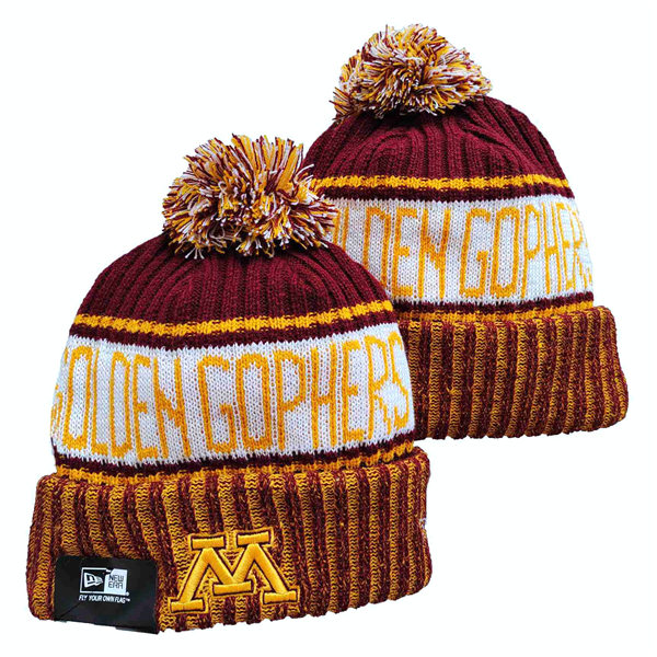 NCAA Minnesota Golden Gophers Maroon White Embroidered Cuffed Pom Knit Hat YD2021114