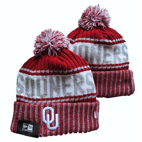 NCAA Oklahoma Sooners Red White Cuffed Pom Knit Hat YD2021114