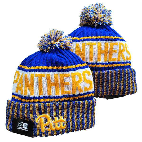 NCAA Pittsburgh Panthers Royal White Embroidered Cuffed Pom Knit Hat YD2021114  (1)