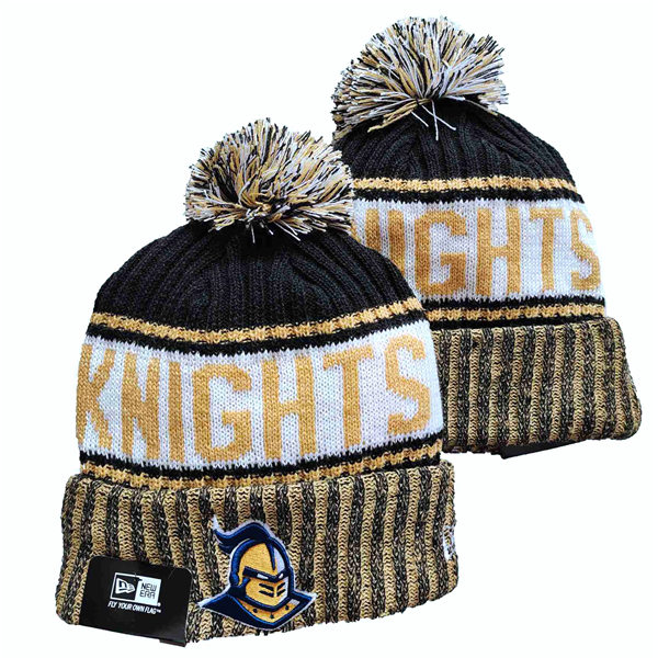 NCAA UCF Knights Embroidered Black Yellow Cuffed Pom Knit Hat YD2021114  (2)