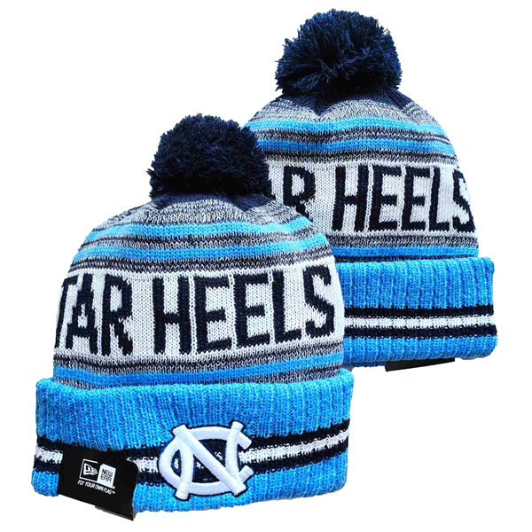 NCAA North Carolina Tar Heels Grey Roayl Cuffed Pom Knit Hat YD2021114  (2)