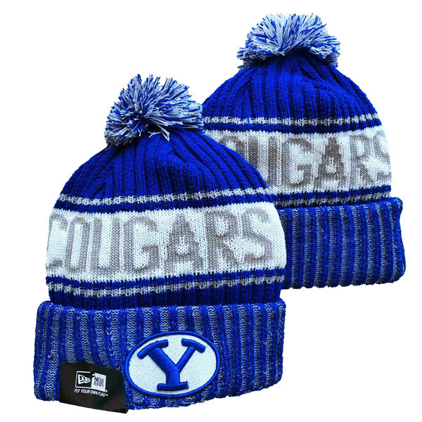 NCAA BYU Cougars Blue White Cuffed Pom Knit Hat YD2021114