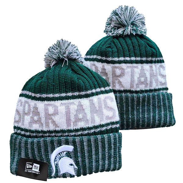 NCAA Michigan State Spartans Green White Cuffed Pom Knit Hat YD2021114