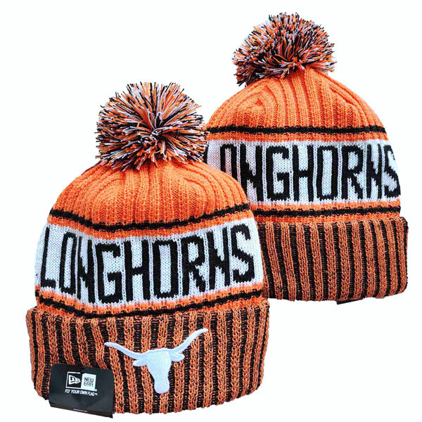 NCAA Texas Longhorns Orange White Cuffed Pom Knit Hat YD2021114 (13)