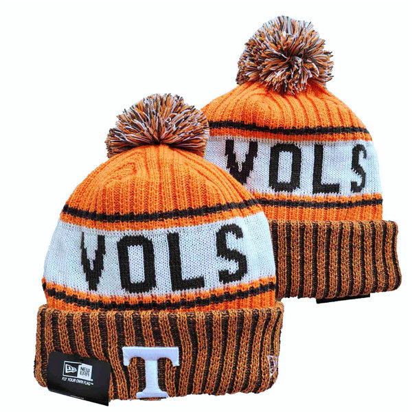 NCAA Tennessee Volunteers Orange White Embroidered Cuffed Pom Knit Hat YD2021114