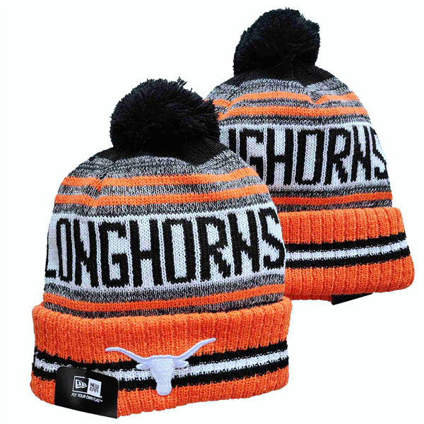 NCAA Texas Longhorns Black Orange Embroidered Cuffed Pom Knit Hat YD2021114