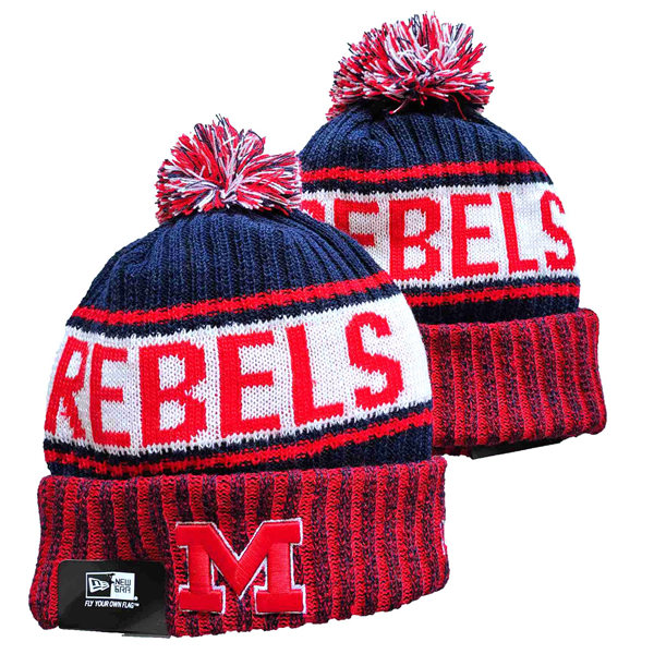 NCAA Ole Miss Rebels Navy Red Embroidered Cuffed Pom Knit Hat YD2021114