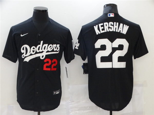 Mens Los Angeles Dodgers #22 Clayton Kershaw Nike Black Fashion Baseball Jersey