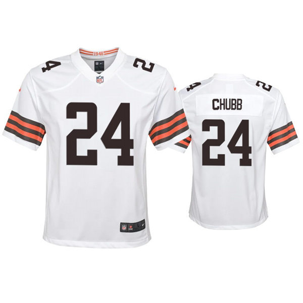 Youth Cleveland Browns #24 Nick Chubb Nike White Away Vapor Limited Jersey