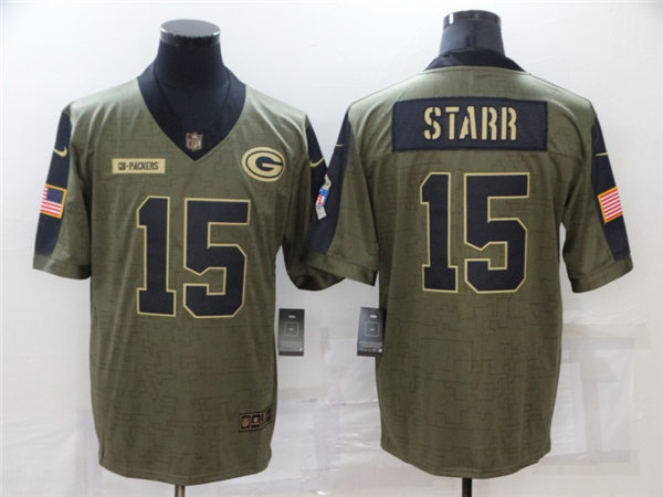 Mens Green Bay Packers Retired Player #15 Bart Starr Nike Olive 2021 Salute To Service Limited Jersey