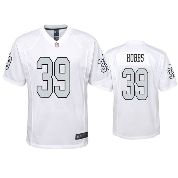 Youth Las Vegas Raiders #39 Nate Hobbs Stitched Nike White Color Rush Jersey 