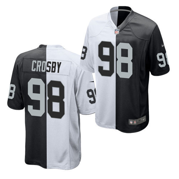 Mens Las Vegas Raiders #98 Maxx Crosby Black White Split Two Tone Game Jersey