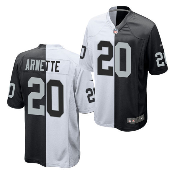 Mens Las Vegas Raiders #20 Damon Arnette Black White Split Two Tone Game Jersey