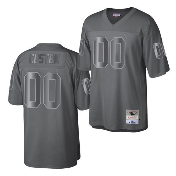 Mens Las Vegas Raiders Custom Mitchell&Ness Throwback Charcoal Metal Legacy Jersey