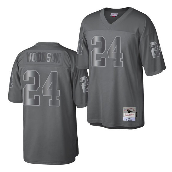 Mens Las Vegas Raiders #24 Charles Woodson Mitchell&Ness Throwback Charcoal Metal Legacy Jersey