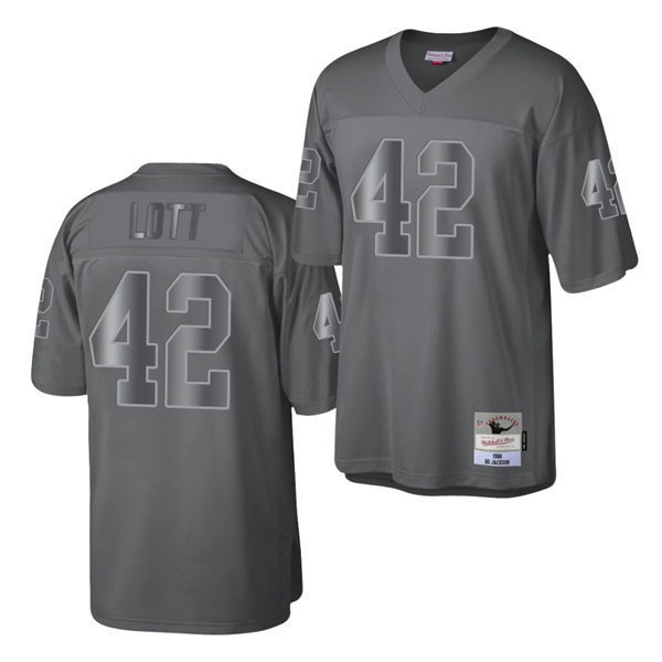 Mens Las Vegas Raiders #42 Ronnie Lott Mitchell&Ness Throwback Charcoal Metal Legacy Jersey