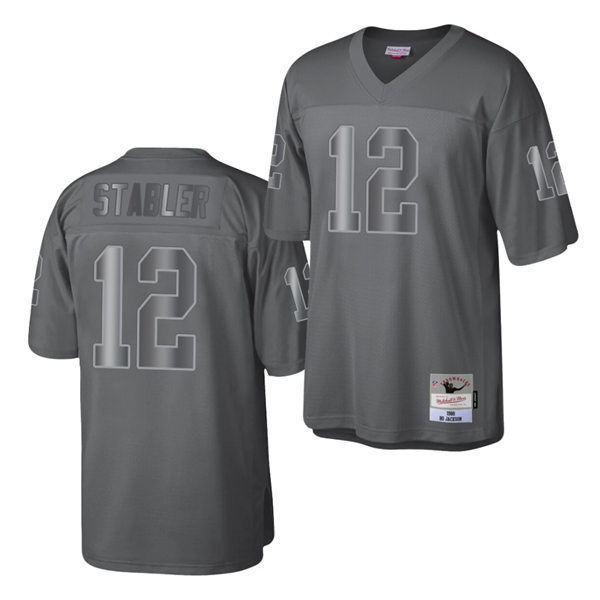 Mens Las Vegas Raiders #12 Ken Stabler Mitchell&Ness Throwback Charcoal Metal Legacy Jersey