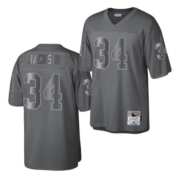 Mens Las Vegas Raiders #34 Bo Jackson Mitchell&Ness Throwback Charcoal Metal Legacy Jersey