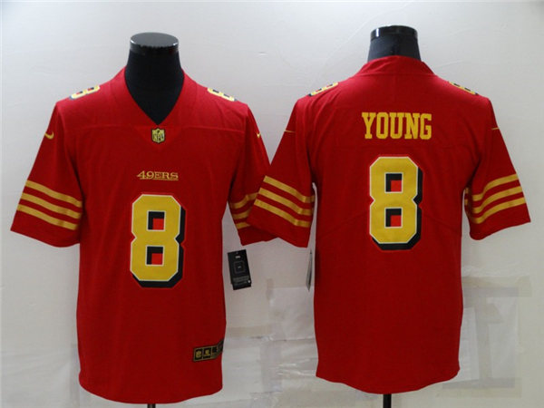 Mens San Francisco 49ers Retired Player #8 Steve Young Nike Scarlet Gold Vapor Limited Jersey