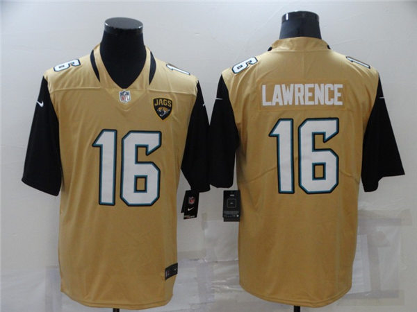 Mens Jacksonville Jaguars #16 Trevor Lawrence Nike Bold Gold Color Rush Limited Jersey