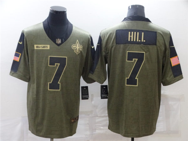 Mens New Orleans Saints #7 Taysom Hill Nike Olive 2021 Salute To Service Limited Jersey